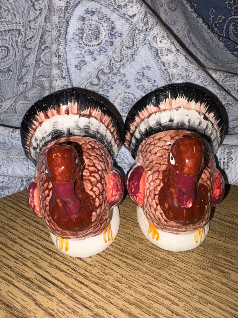 Pair of Vintage Ceramic Turkey Salt and Pepper Shakers - Red/Brown
